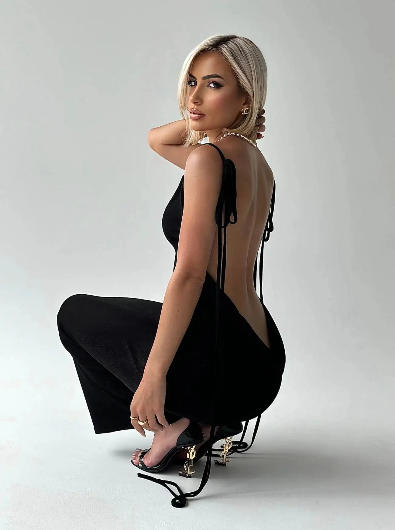 Ladies Elegant Backless Bodycon Dress - Woman`s Clothing