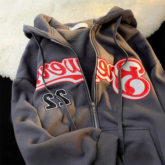 Letter Embroidery Hoody - Woman`s Clothing