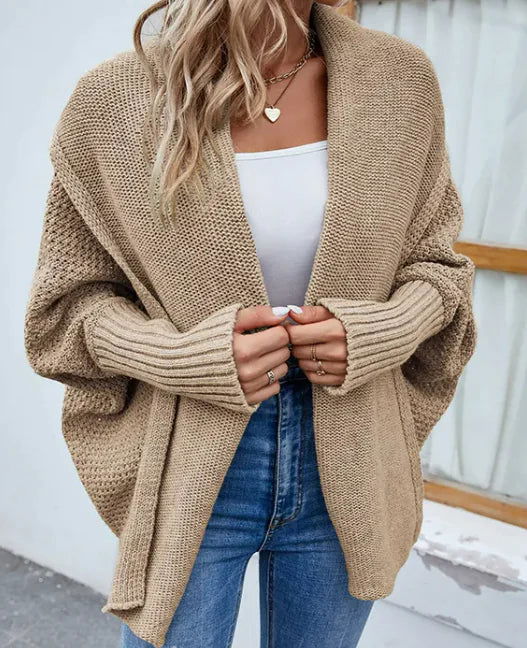 Loose Knitted Sweater Cardigan - Woman`s Clothing