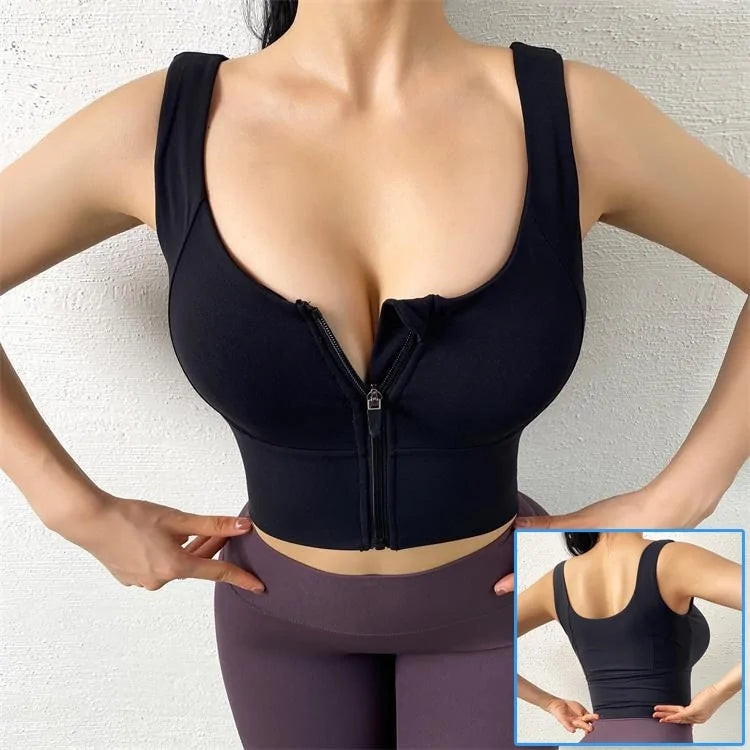 Front Zipper Sports Bra - Woman`s Clothing