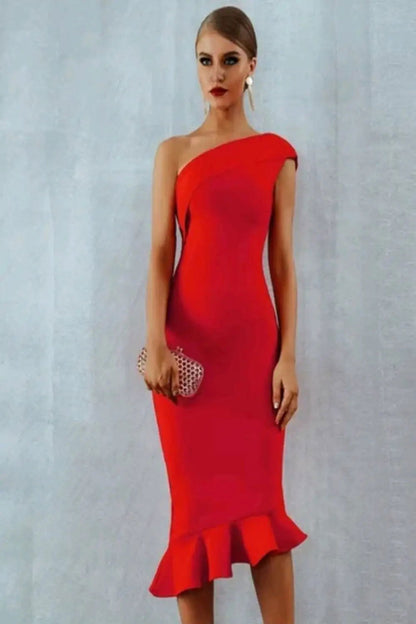 Midnight In London Off Shoulder Bodycon Dress - Woman`s Clothing