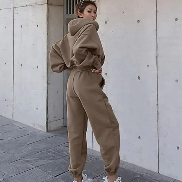 Women Warm Hoodie and Pants Set - Woman`s Clothing