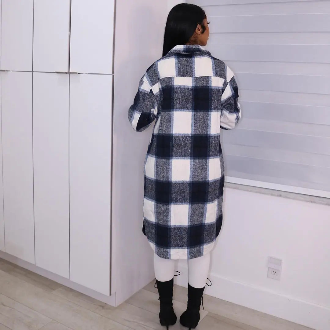 Elegant Checkered Premium Coat - Woman`s Clothing