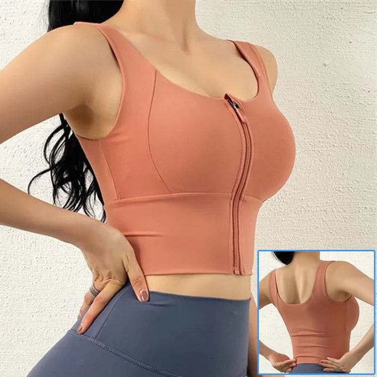 Front Zipper Sports Bra - Woman`s Clothing