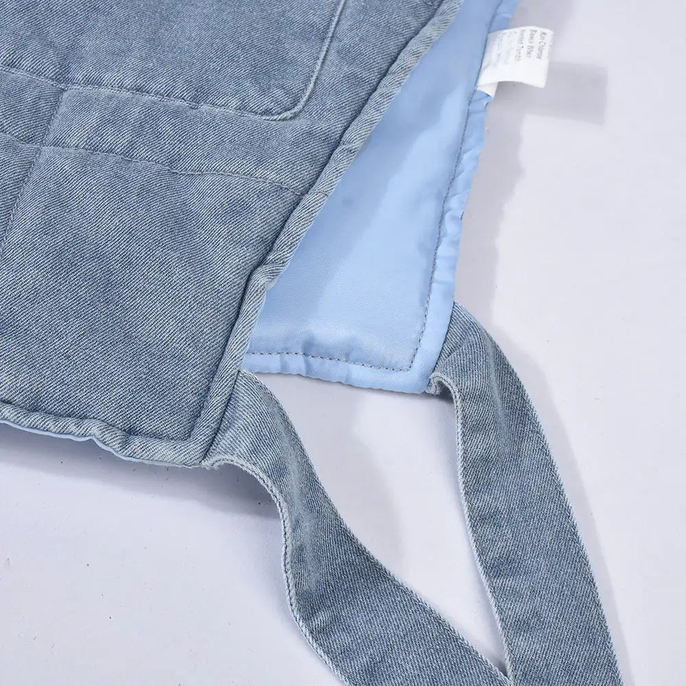 Hooded Denim Vest Jacket - Woman`s Clothing