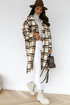 Plaid Printed Long Overcoat Jacket - Woman`s Clothing