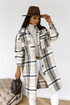 Plaid Printed Long Overcoat Jacket - Woman`s Clothing