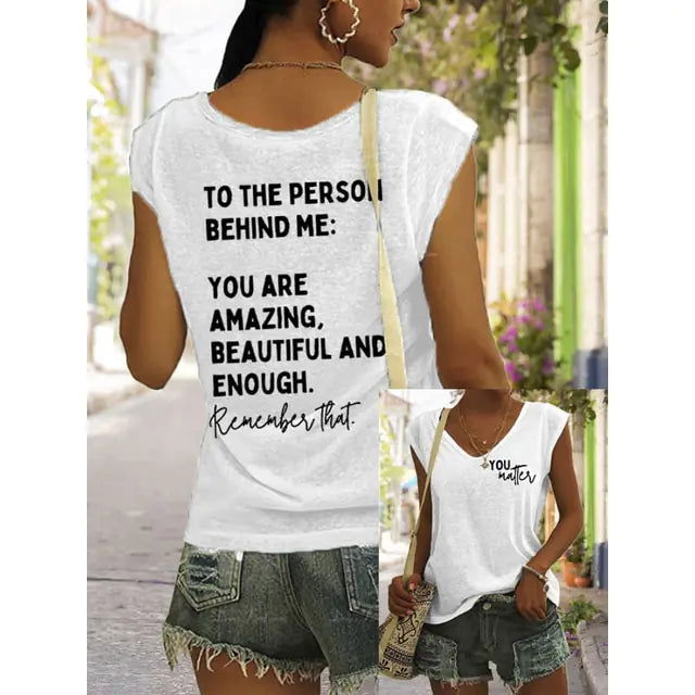 Printed Casual V-Neck Tank Top - Woman`s Clothing