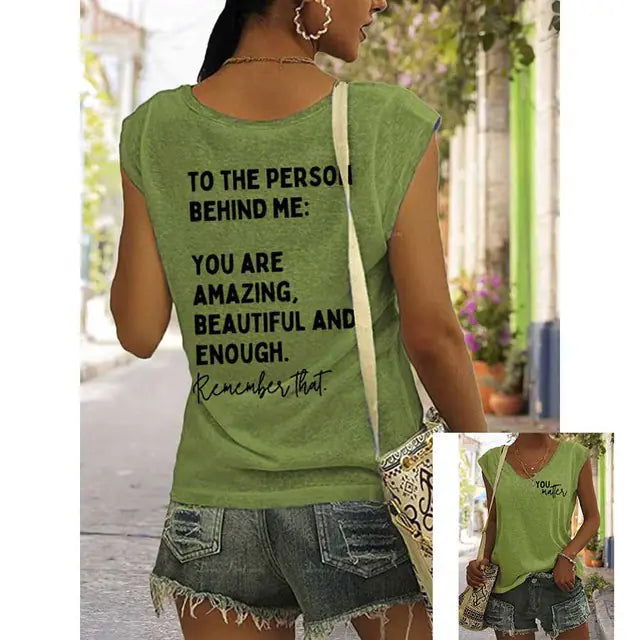 Printed Casual V-Neck Tank Top - Woman`s Clothing