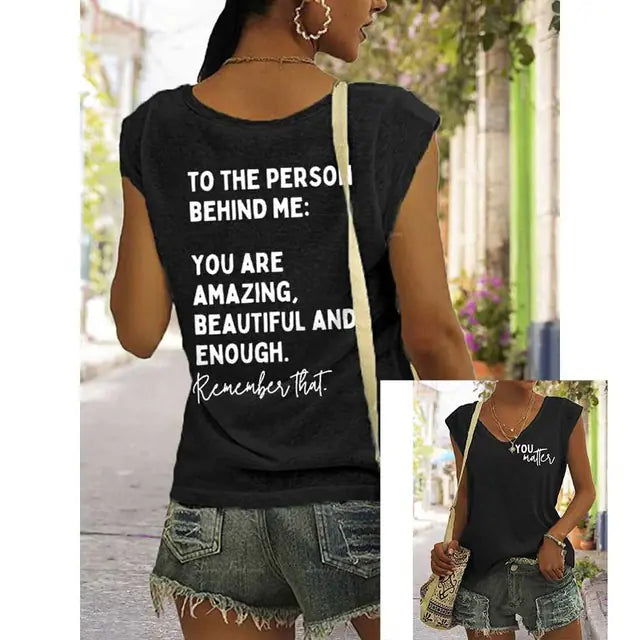 Printed Casual V-Neck Tank Top - Woman`s Clothing
