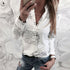 Printed V-neck Button Blouse - Woman`s Clothing