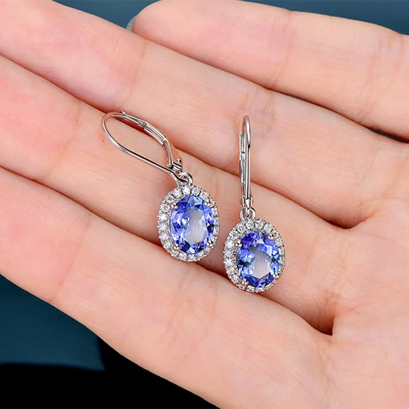 Dangle Style Oval Stone Earrings - Woman`s Clothing