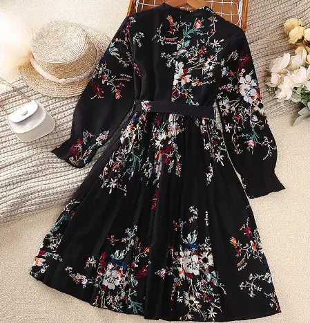 Woman`s Fashionable Black Printed Floral Dress
