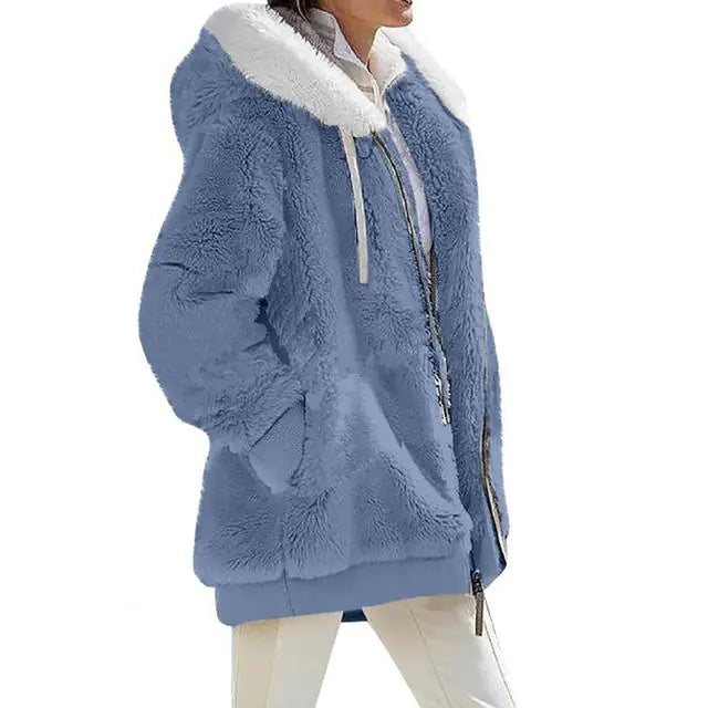 Plush Zipper Coat for Women - Plus Size - Woman`s Clothing