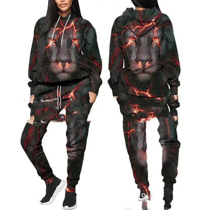 Printed Sports Fitness Hooded Sweater Set