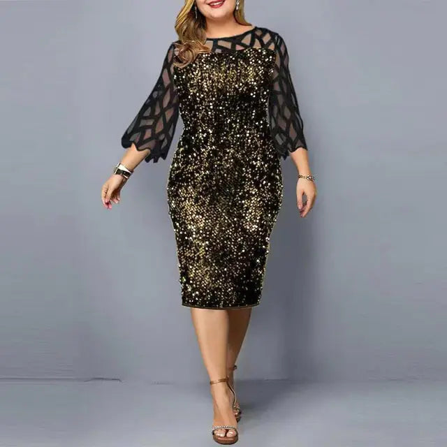 Elegant Sequin Long Sleeve Party Dress - Woman`s Clothing