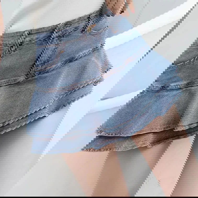 Retro Denim Shorts Skirt - Woman`s Clothing