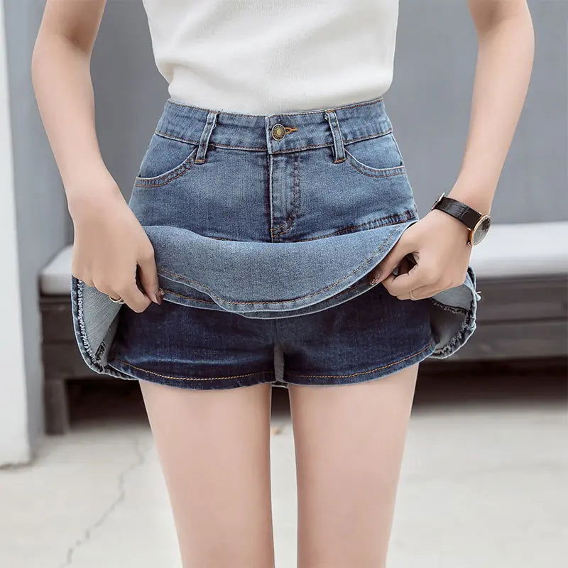 Retro Denim Shorts Skirt - Woman`s Clothing