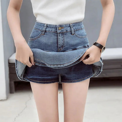 Retro Denim Shorts Skirt - Woman`s Clothing