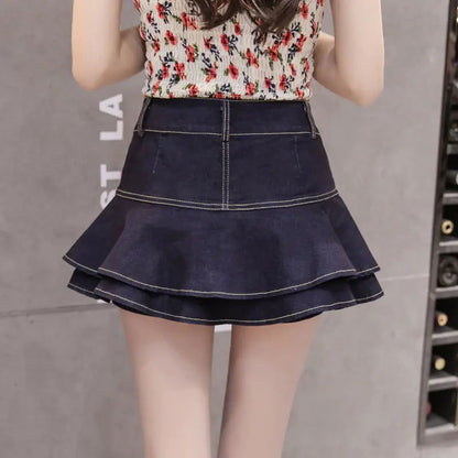 Retro Denim Shorts Skirt - Woman`s Clothing