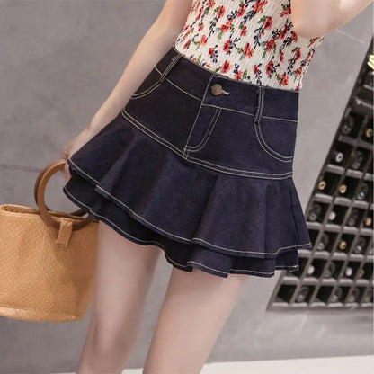Retro Denim Shorts Skirt - Woman`s Clothing