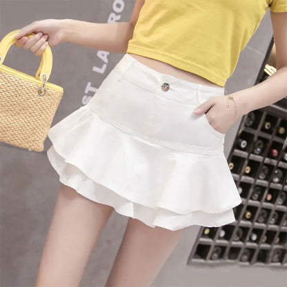 Retro Denim Shorts Skirt - Woman`s Clothing