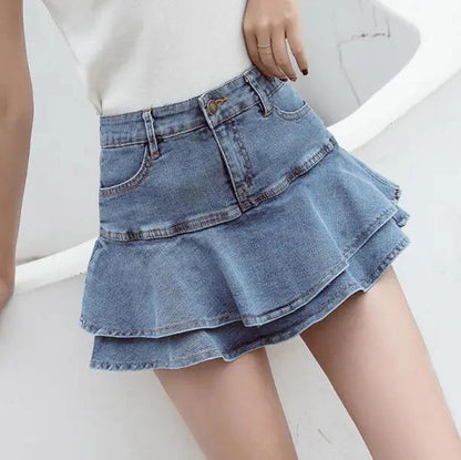 Retro Denim Shorts Skirt - Woman`s Clothing
