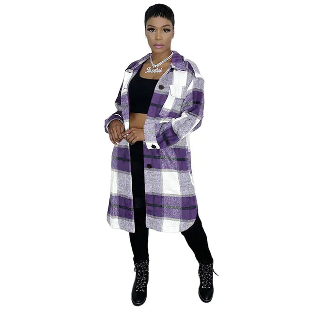 Elegant Checkered Premium Coat - Woman`s Clothing