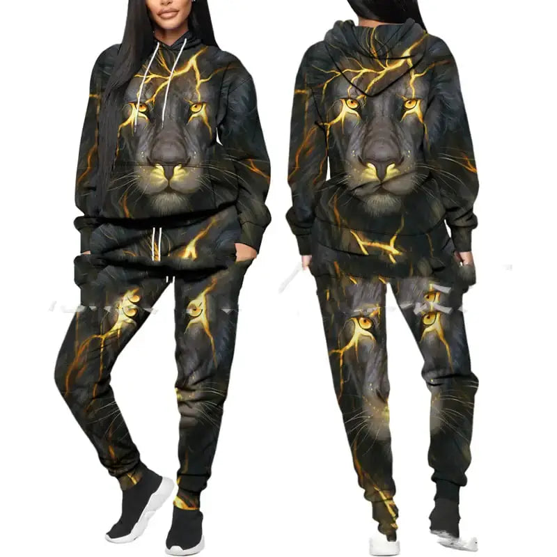 Printed Sports Fitness Hooded Sweater Set