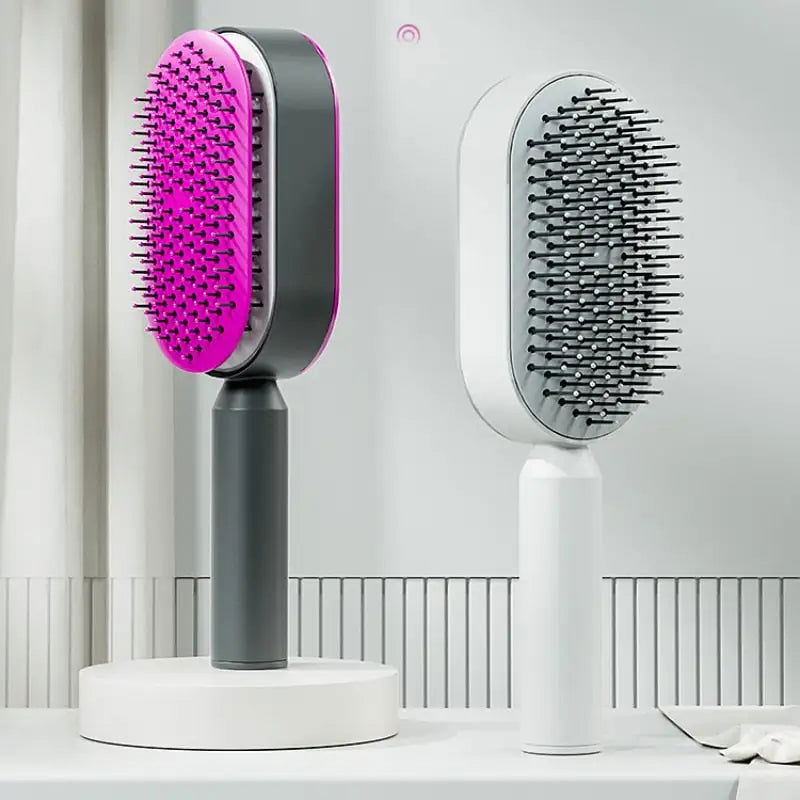Self Cleaning Anti-Static Hair Brush - Woman`s Clothing