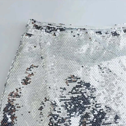 Sequin High-Waist Mini Skirt - Woman`s Clothing