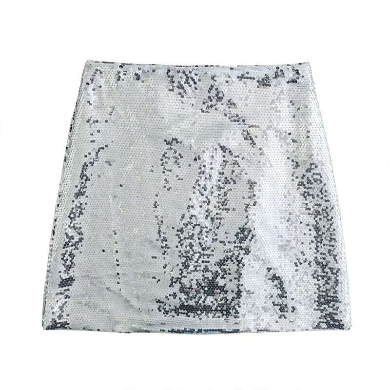Sequin High-Waist Mini Skirt - Woman`s Clothing
