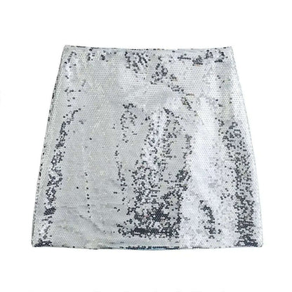 Sequin High-Waist Mini Skirt - Woman`s Clothing