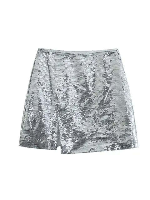 Sequin High-Waist Mini Skirt - Woman`s Clothing