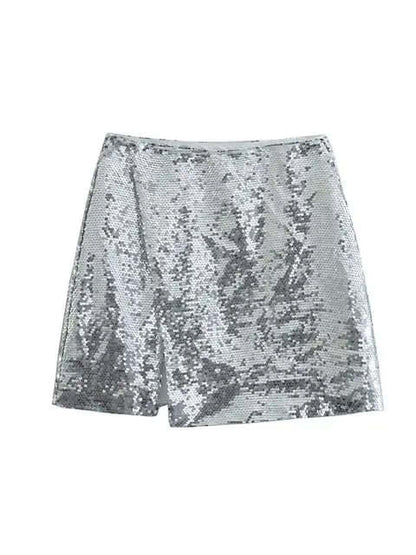 Sequin High-Waist Mini Skirt - Woman`s Clothing