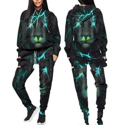 Printed Sports Fitness Hooded Sweater Set