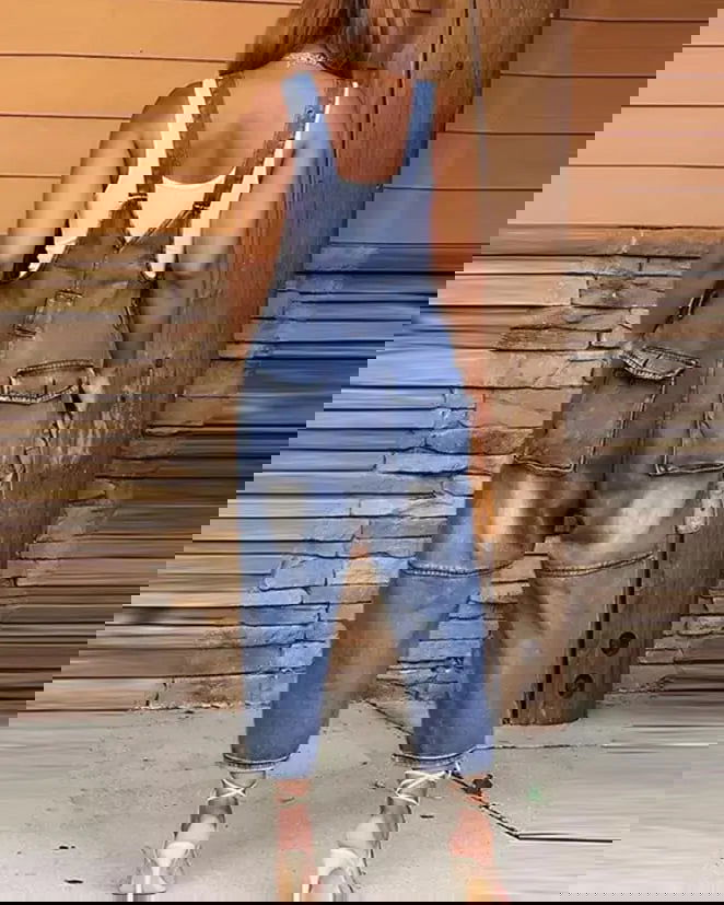Sleeveless Denim Jumpsuit - Woman`s Clothing