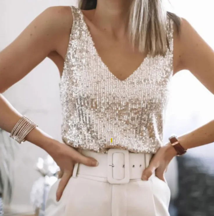 Sparkle Vibe Sequin Vest - Woman`s Clothing