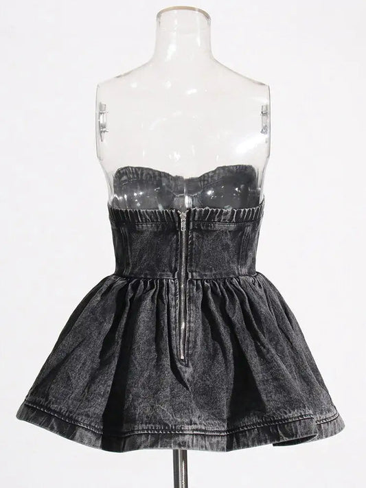 Strapless Denim Top - Woman`s Clothing