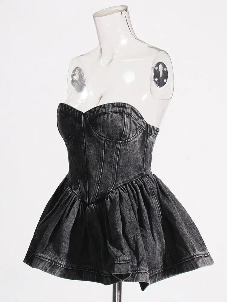 Strapless Denim Top - Woman`s Clothing