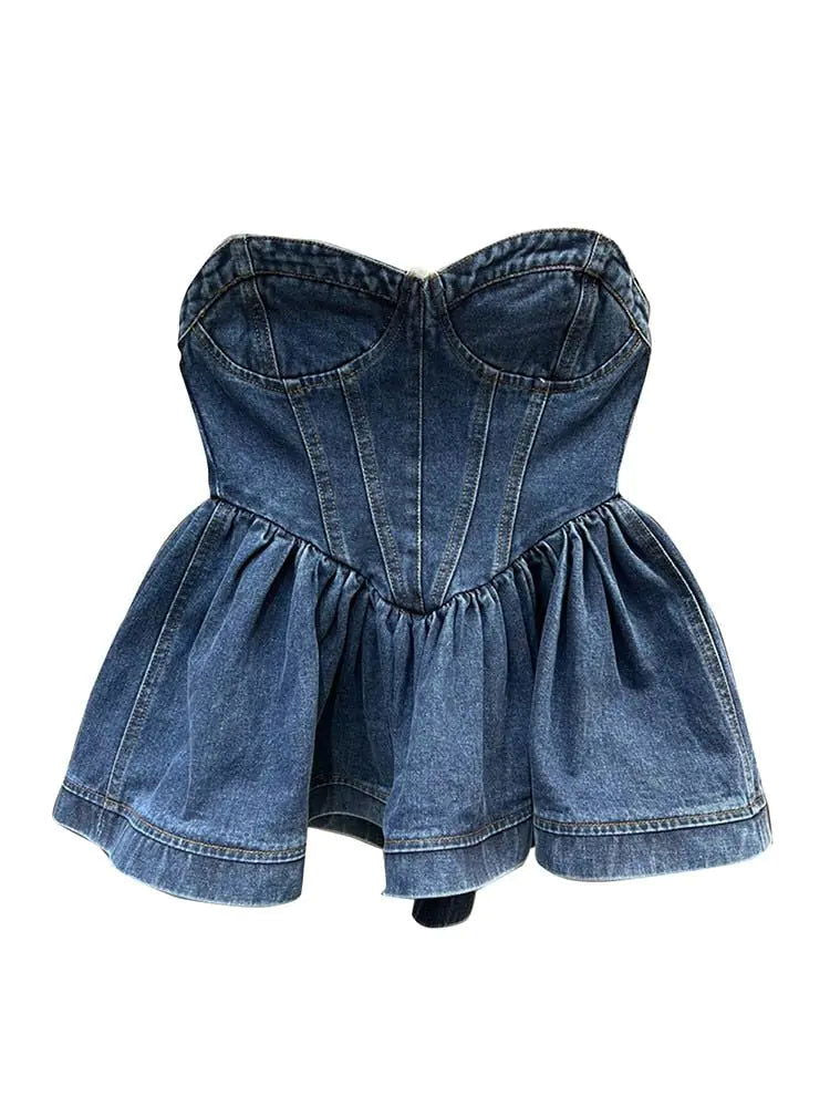 Trendy Strapless Women Denim Top