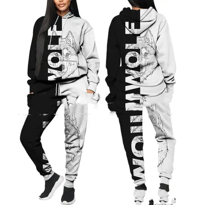 Printed Sports Fitness Hooded Sweater Set