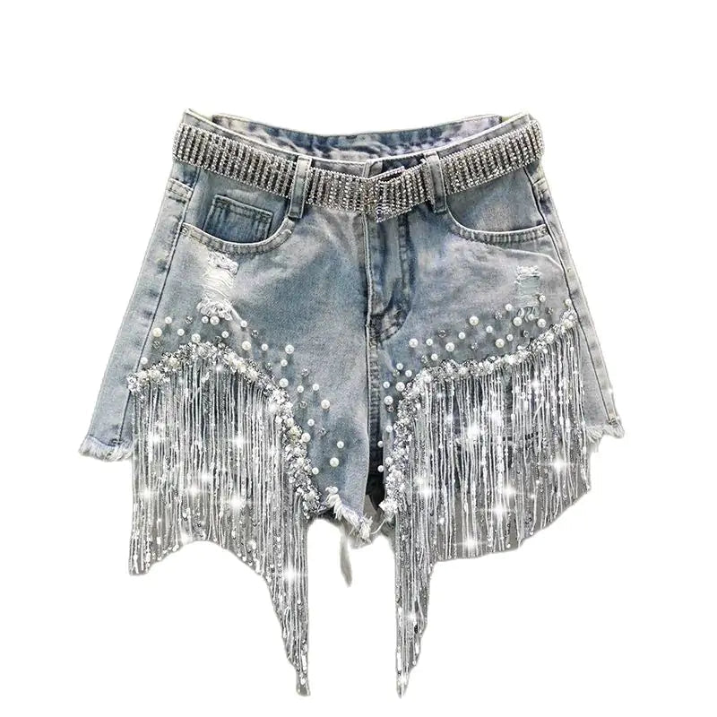 Tassel Beading Denim ShortsTassel Beading Denim