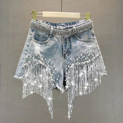 Tassel Beading Denim ShortsTassel Beading Denim