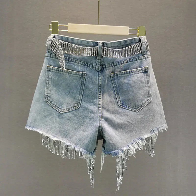 Tassel Beading Denim ShortsTassel Beading Denim