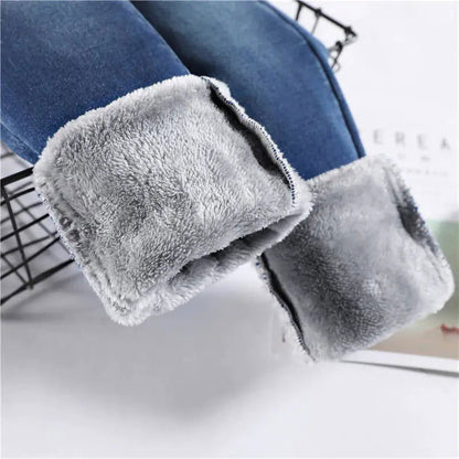 Thermal Autumn Warm Plush Jeans - Woman`s Clothing