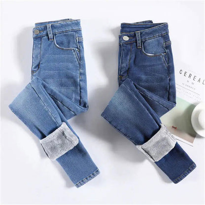 Thermal Autumn Warm Plush Jeans - Woman`s Clothing