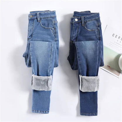 Thermal Autumn Warm Plush Jeans - Woman`s Clothing