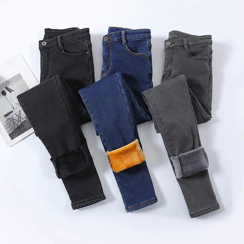 Thermal Autumn Warm Plush Jeans - Woman`s Clothing