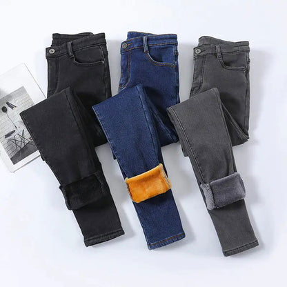 Thermal Autumn Warm Plush Jeans - Woman`s Clothing